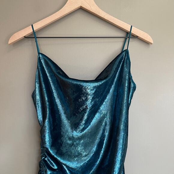 CINQ A SEPT Shiny Astrid Dress Teal Topaz Size 2 Metallic Bodycon Mini Sexy Chic - Picture 6 of 16